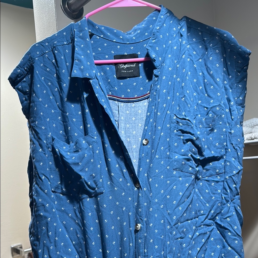 Jachs Blue Blouse with White Pattern